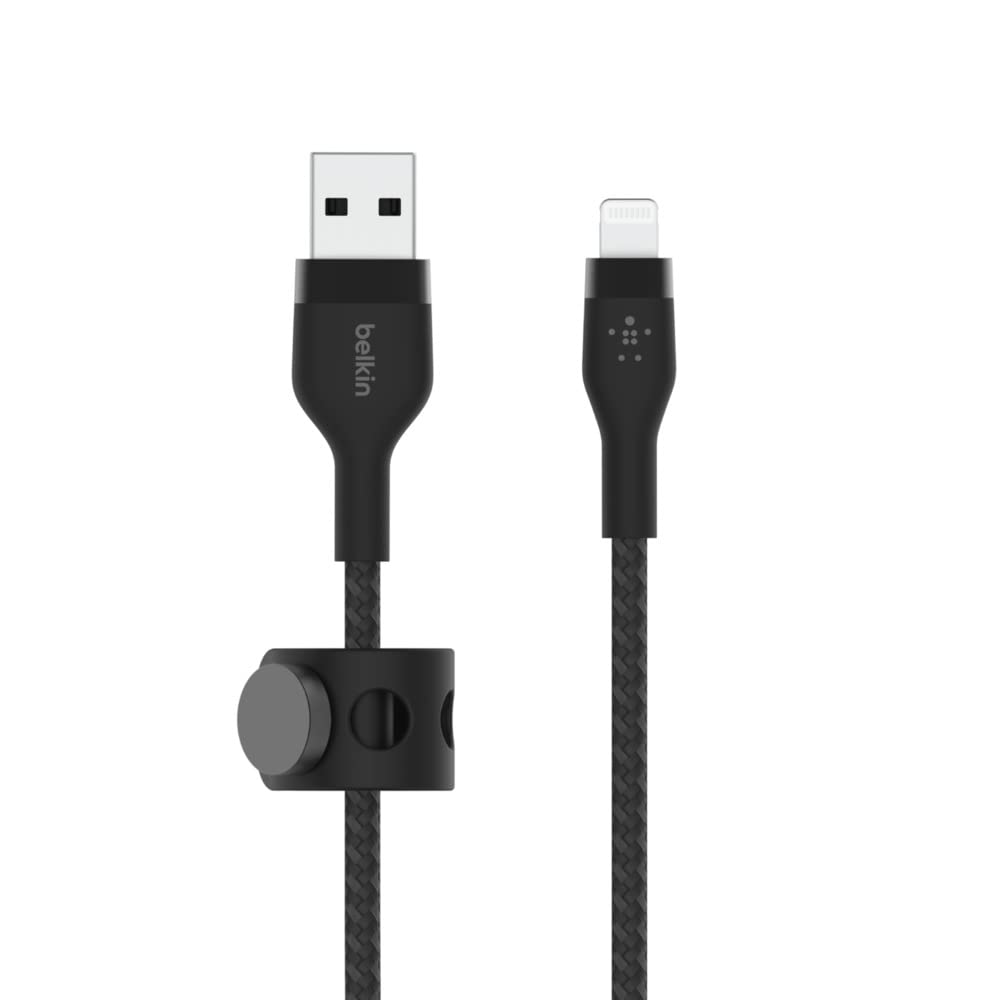 Belkin BoostCharge Pro Flex Braided USB Type A to Lightning Cable (2M/6.6FT), MFi Certified Charging Cable for iPhone 14/14 Plus, 13, 12, Pro, Max, Mini, SE, iPad and More - Black 2M