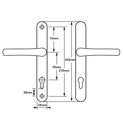 UPVC Door Handles - Silver - Lever/Lever - 92mm PZ (Centres) - 210mm Screw to Screw - Backplate 242mm X 34mm - UPVC Door Handle - External Door Handle - Silver Replacement UPVC Door Handles