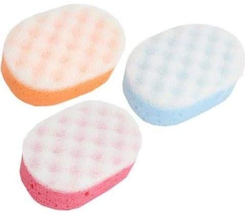 9 x Exfoliating Bath Sponge for Adults and Kids, 3 Packs of 3 Massage Sponges for Men and Women, Mixed Colours