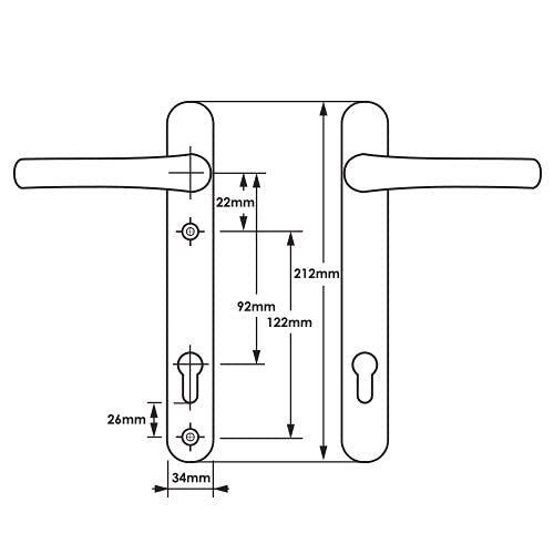 UPVC Door Handles Set - White - Lever/Lever - 92mm PZ (Centres) - 122mm Screw to Screw - Backplate 212mm X 34mm- White Replacement- PVC Door Handle