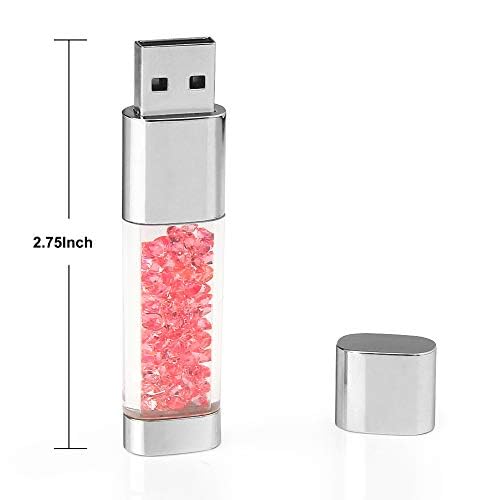 USB Flash Drive 64GB, BorlterClamp Cute Pink Crystal Memory Stick Novelty Pen Drive Thumb Drive