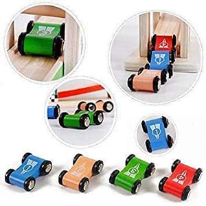 Wooden Car Ramp Toys|Zig Zag Car Slide|Toddler Toys Wooden Race Track with 4 Wooden Cars for 1 2 Year Old Boy Gifts Green