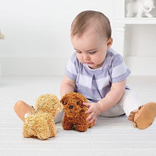 Anboor Small Stuffed Animals 4.8 Inch Cute Puppy Dog Plush Stuffed Animal Doll with Keychain for Birthday Party Favors Present Goodie Bag Fillers (Light brown) Light Brown,1pc