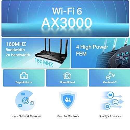 TP-Link Archer AX53 AX3000Mbps WiFi 6 Router, WiFi Router, Gigabit VPN Router, Internet Booster Routers, WiFi Booster, Ultra-Low Latency, EasyMesh, WPA3, Ideal for Gaming, Compatible with Alexa AX3000 WiFi 6