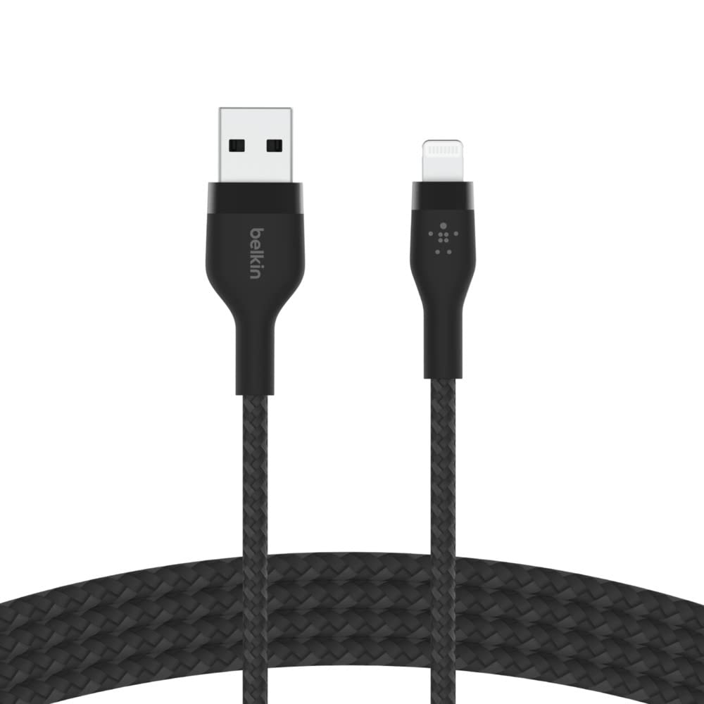 Belkin BoostCharge Pro Flex Braided USB Type A to Lightning Cable (2M/6.6FT), MFi Certified Charging Cable for iPhone 14/14 Plus, 13, 12, Pro, Max, Mini, SE, iPad and More - Black 2M