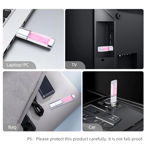 USB Flash Drive 64GB, BorlterClamp Cute Pink Crystal Memory Stick Novelty Pen Drive Thumb Drive