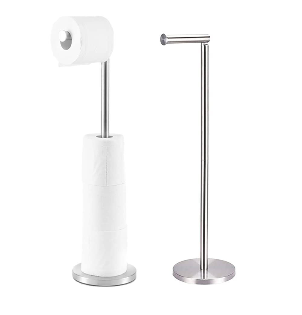 (Alzcave) 2 in 1 Graceful and Trendy - Toilet Roll Holder Free Standing - Stainless Steel Toilet Paper Holder - 5 Toilet Roll Storage Dispenser - Toilet Paper Stand Heavy Base