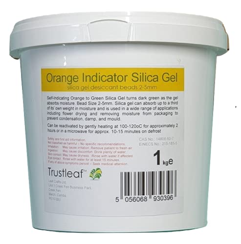 Trustleaf 1kg Orange Self Indicating Silica Gel 2-4mm Beads - Reusable Tub - Dehumidify - Flower Drying - Storage - (1kg Tub - OG)