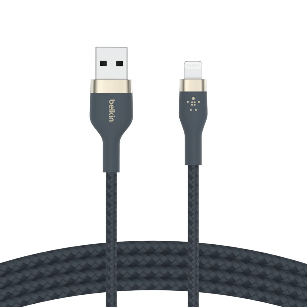 Belkin BoostCharge Pro Flex Braided USB Type A to Lightning Cable (3M/10FT), MFi Certified Charging Cable for iPhone 14/14 Plus, 13, 12, Pro, Max, Mini, SE, iPad and More - Blue 3M