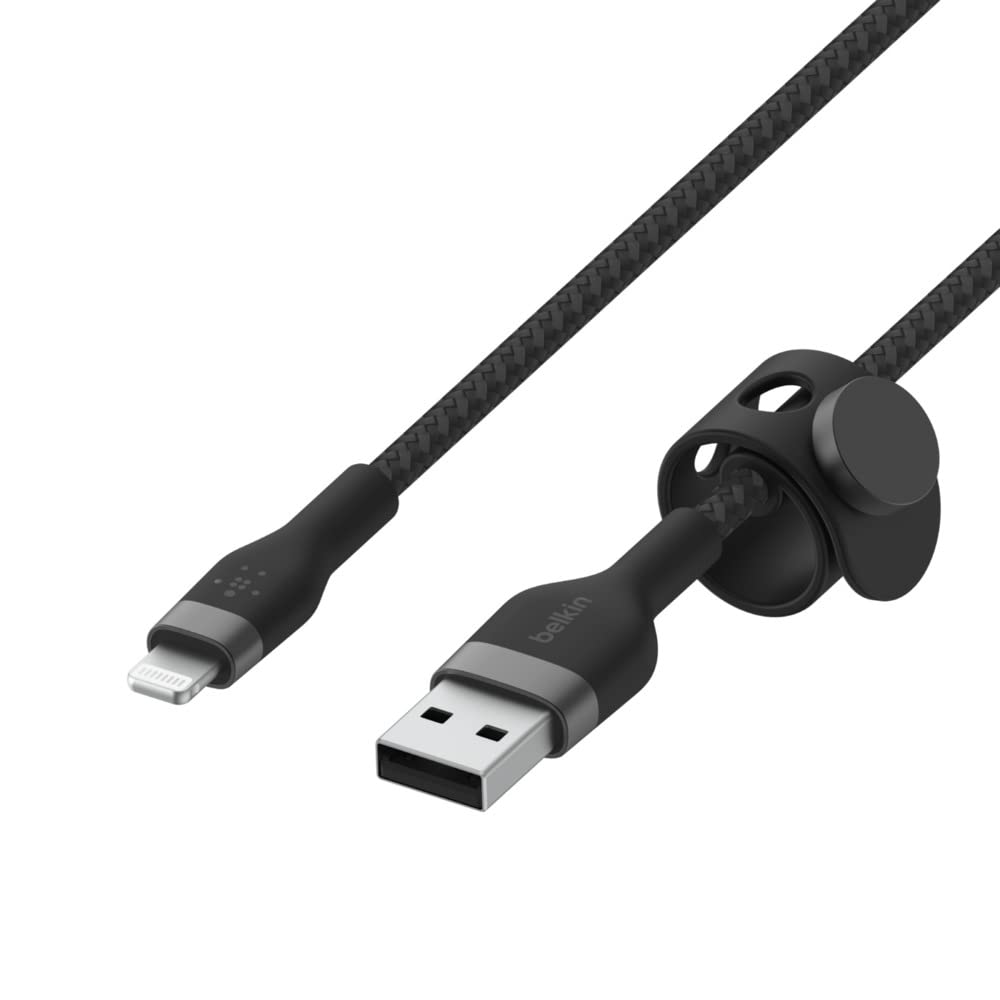 Belkin BoostCharge Pro Flex Braided USB Type A to Lightning Cable (1M/3.3FT), MFi Certified Charging Cable for iPhone 14/14 Plus, 13, 12, Pro, Max, Mini, SE, iPad and More - Black 1M