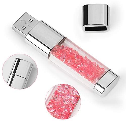 USB Flash Drive 64GB, BorlterClamp Cute Pink Crystal Memory Stick Novelty Pen Drive Thumb Drive