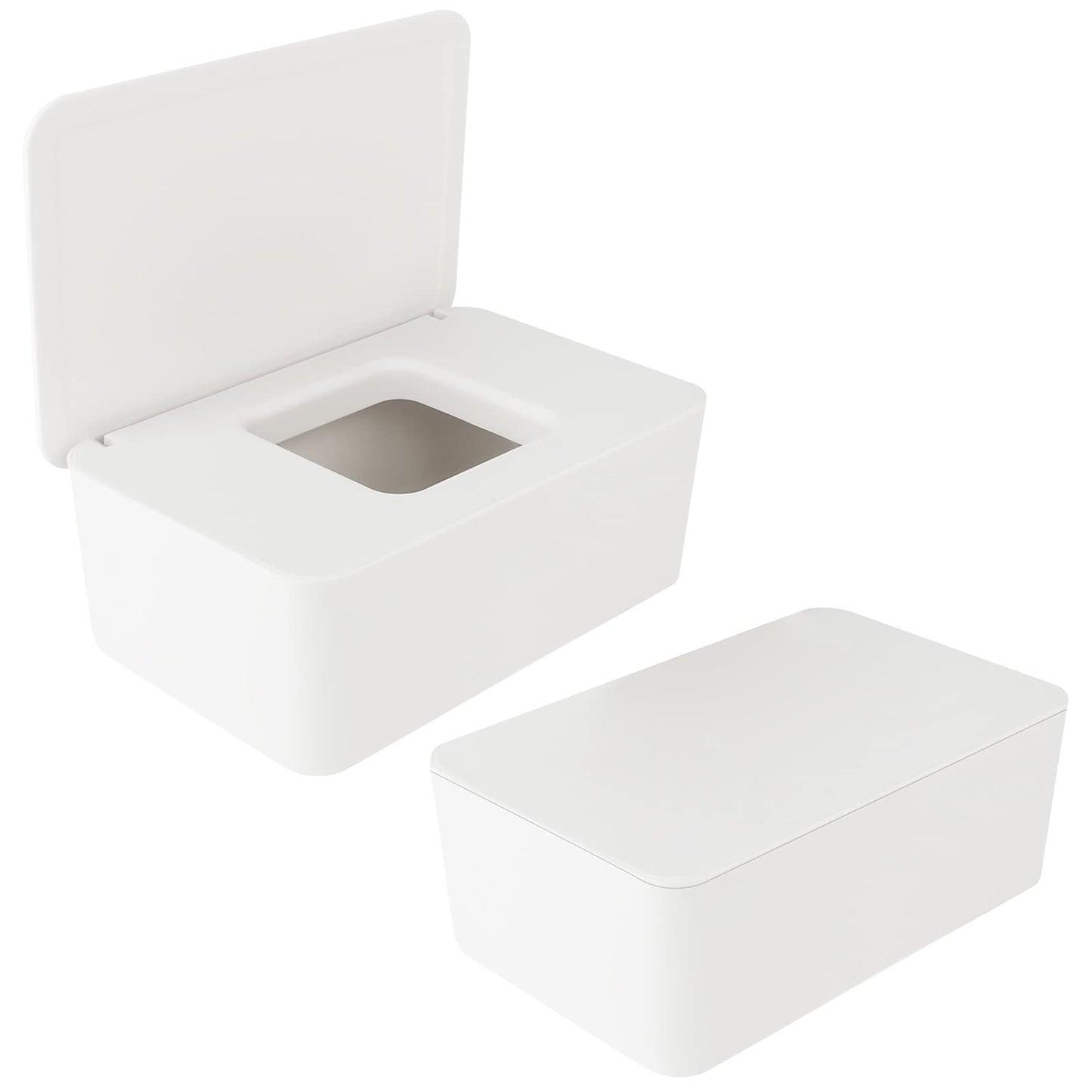 Anruyi 2 PCS Wet Wipes Box, Baby Wet Tissue Box Wet Wipes Dispenser Holder Plastic Wipes Dispenser Case Wet Wipes Storage Box Wet Tissue Case Container with Lid Seal for Home Office Desk (White) White