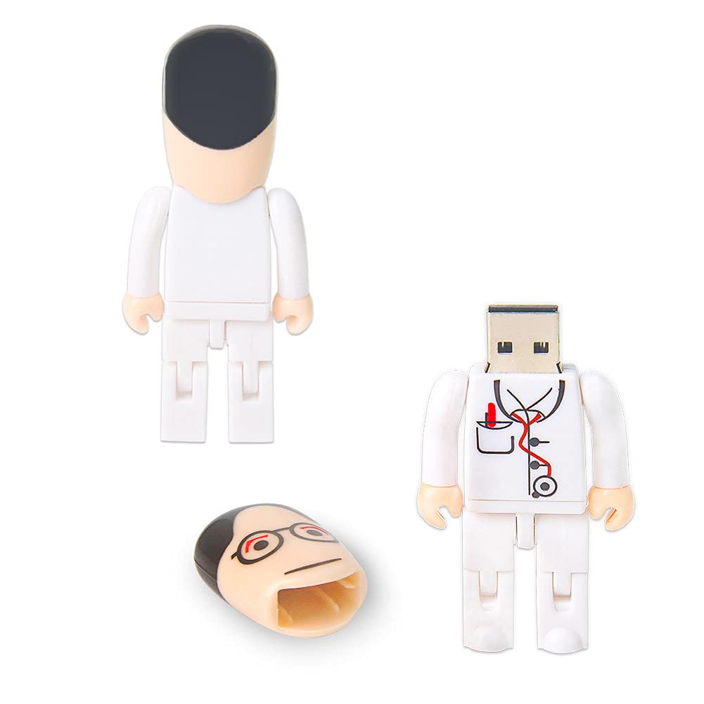 USB Flash Drive 64GB Cartoon Doctor Model USB Drives USB 2.0 Memory Stick Thumb Drive for External Data Storage, White 64GB white doctor model