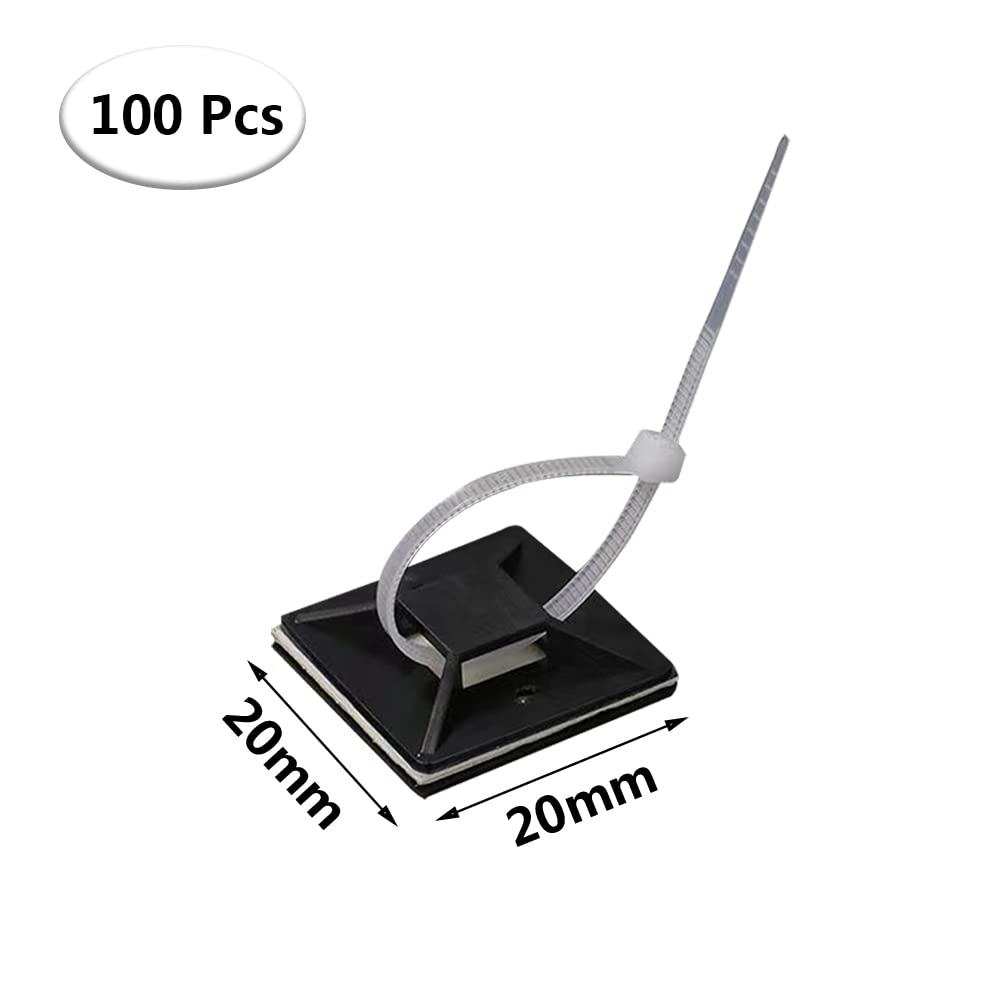 100 Pcs Black Cable Tie Mount Self Adhesive Wire Tie Base Holder Multi-Function Adhesive Fixing Base Holder for Home Office (Without Cable Tie)