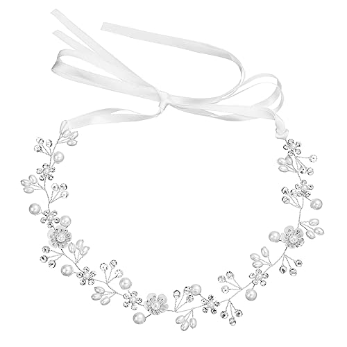 Uongeod Crystal Pearl Bridal Headband Bohemian Headpiece Leaf Hair Vine Flower Wedding Hair Accessories(Silver) Silver