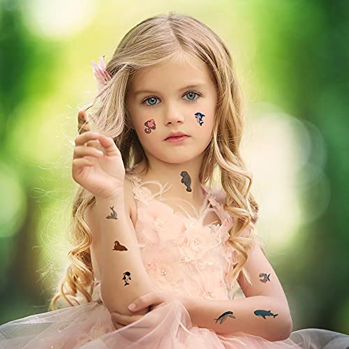 40 Sheets Temporary Tattoo for kids, Dinosaur, Underwater World, Cartoon Animals,Mermaid Paper Tattoo Stickers for Teens Boys Girls Arm Face Transfer Tattoos, Children Birthday Party Favors Gift