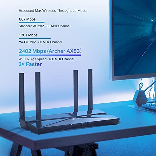 TP-Link Archer AX53 AX3000Mbps WiFi 6 Router, WiFi Router, Gigabit VPN Router, Internet Booster Routers, WiFi Booster, Ultra-Low Latency, EasyMesh, WPA3, Ideal for Gaming, Compatible with Alexa AX3000 WiFi 6