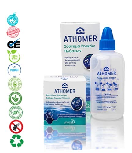 Athomer Nasal Wash Salt - 50 Sachets x 2.5g of Sea Water Salt - Cleans and Decongests The Nasal Cavity - Gentle and Moisturizing for Adults and Kids