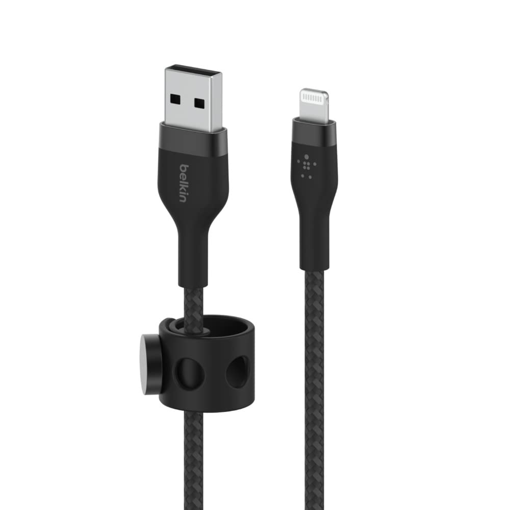 Belkin BoostCharge Pro Flex Braided USB Type A to Lightning Cable (2M/6.6FT), MFi Certified Charging Cable for iPhone 14/14 Plus, 13, 12, Pro, Max, Mini, SE, iPad and More - Black 2M