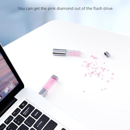 USB Flash Drive 64GB, BorlterClamp Cute Pink Crystal Memory Stick Novelty Pen Drive Thumb Drive