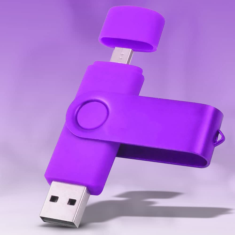 Vixelle 16GB High Speed USB 3.0 Type-C Flash Drive with Lanyard - 360° Swivel Pen Drive with Keychain Loop - 2in1 Dual USB C Memory Stick - 16GB USB Stick for Smartphone, Tablet & Computer - Purple