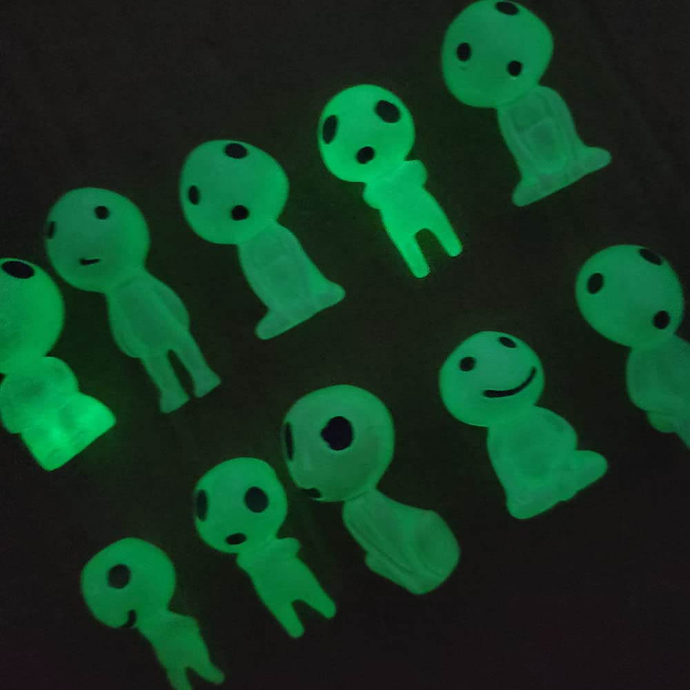 Zueyen 10 Pcs Different Fairy Garden Accessories Glow in Dark Tree Elves Garden Decor Miniature Luminous Ghost, Mononoke Luminous Tree Elves Spirit Kodama Gardening Potted Decoration Micro Landscape