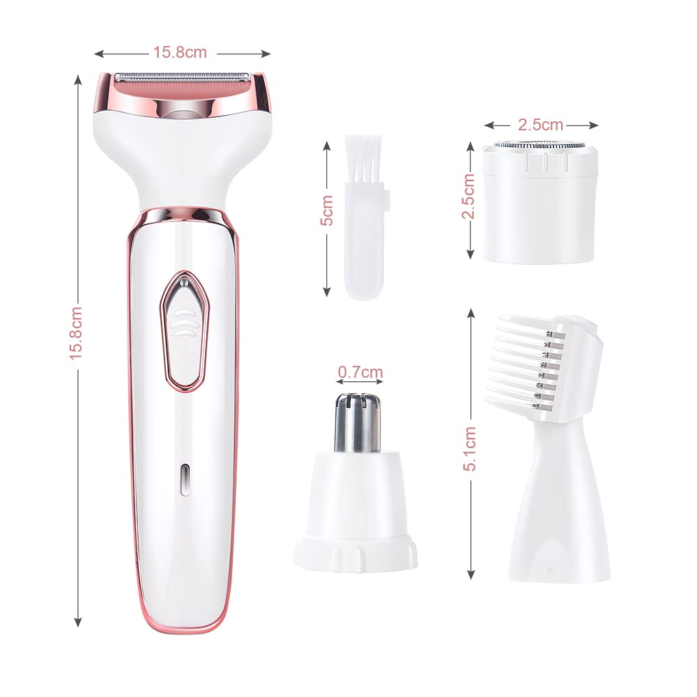 ACWOO Cordless 4 in 1 Electric Lady Shaver for Women, Rechargeable Painless Razor Bikini Trimmer Wet and Dry Hair Removal for Face Legs Underarm Nose and Eyebrow