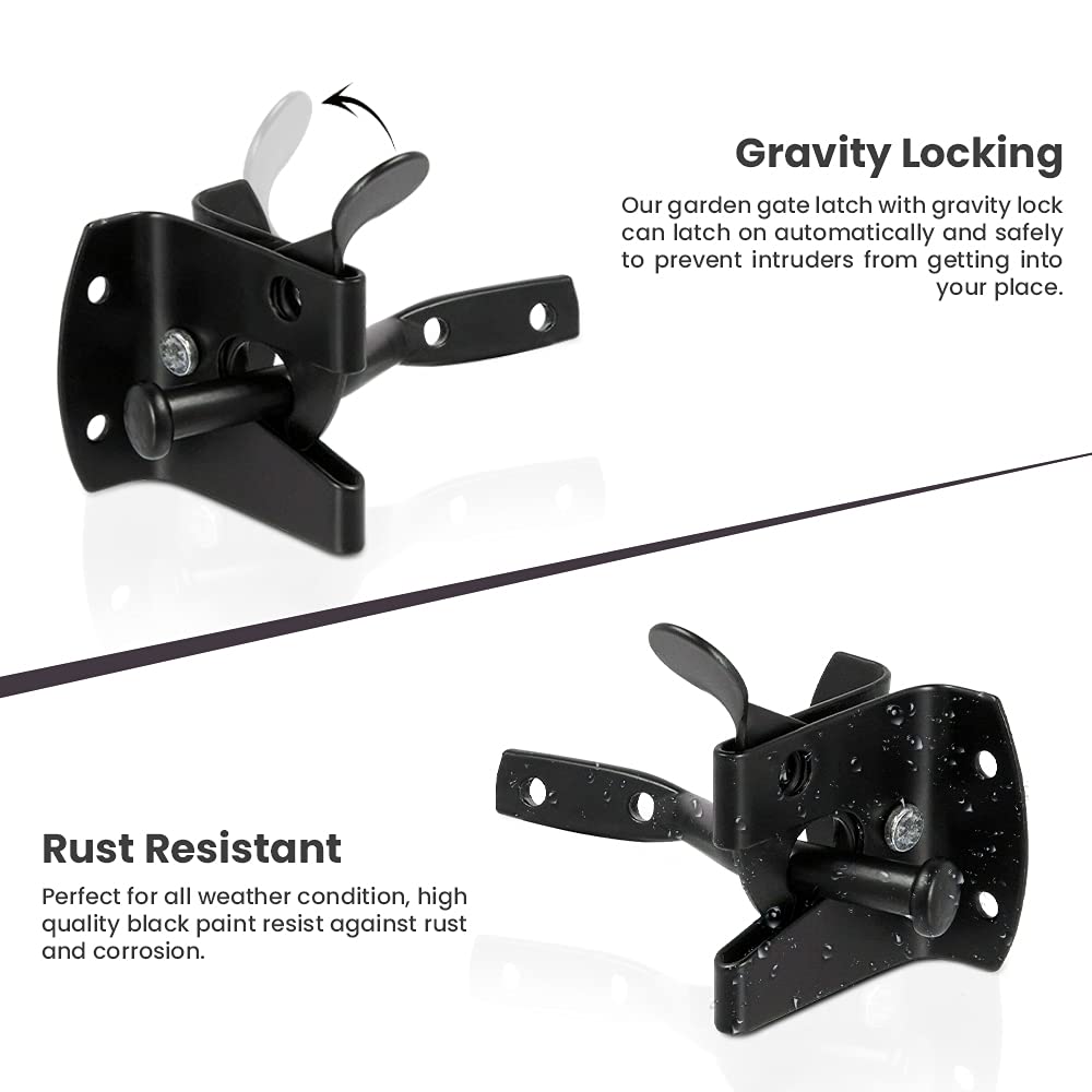 ZAVIA Auto Gate Latch for Wooden Gates - Heavy Duty Black Door Latch Lock Self Locking Gate Catch - Weather Protection Auto Door Latches for External Doors