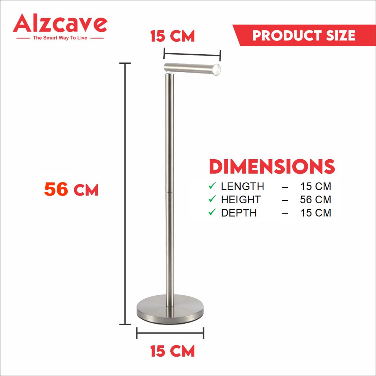 (Alzcave) 2 in 1 Graceful and Trendy - Toilet Roll Holder Free Standing - Stainless Steel Toilet Paper Holder - 5 Toilet Roll Storage Dispenser - Toilet Paper Stand Heavy Base