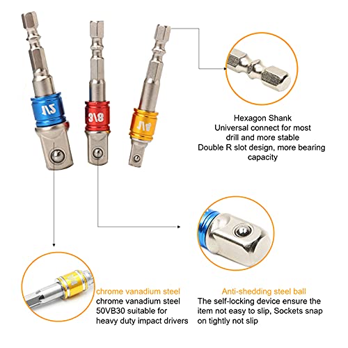 BDHI 1/4" 3/8" 1/2" Hex Shank Socket Adapter Extended Impact Electric Drill Bit Tool(D01-3)