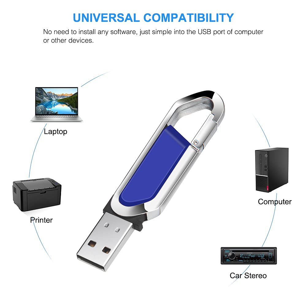 64GB USB Flash Drive Portable Metal Memory Stick with Keychain USB 2.0 Pen Drive Thumb Drive for External Data Storage, Blue 64GB