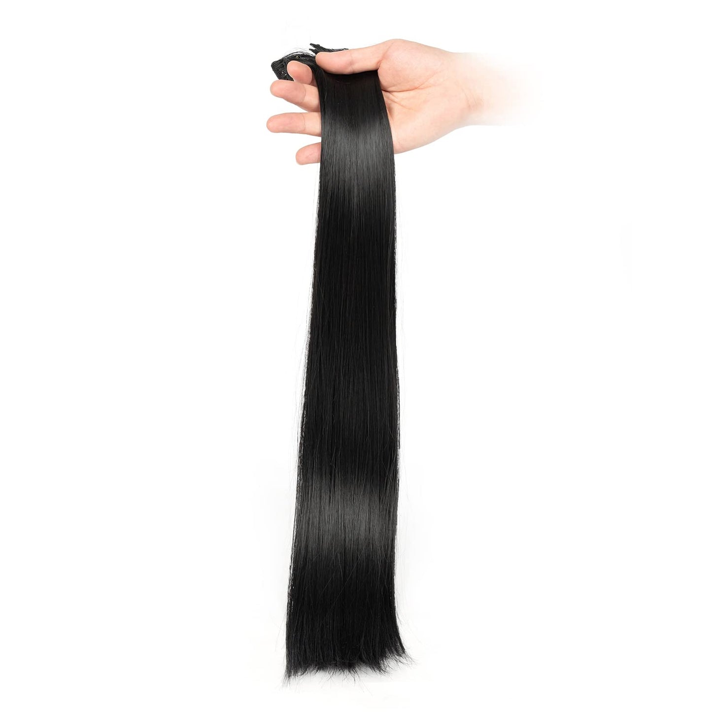 22" Long Straight Clip in Hair Extensions, 180 Gram 12PCS Hair Extensions Synthetic Fiber Full Head Natural Black Clip on Double Weft Hairpieces for Women 180g-22inch-straight #1B Natural Black