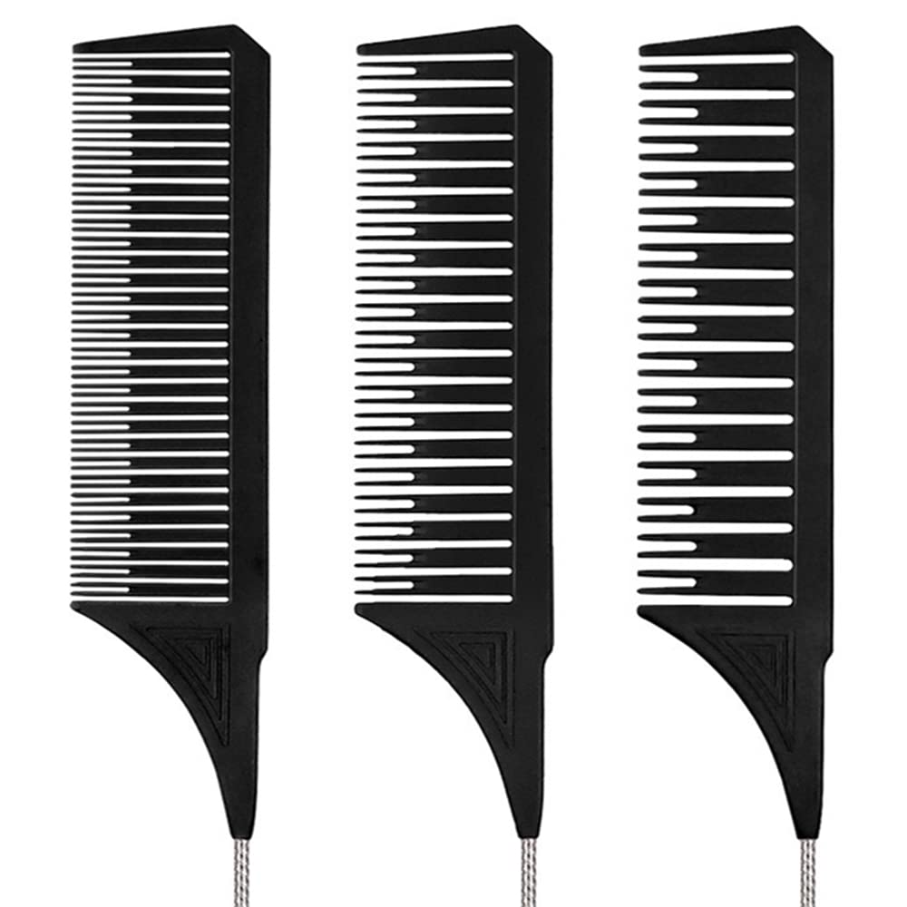 3Pcs Highlighting Combs Set Different Sizes Weaving Hair Combs Professional Rat Tail Combs Teasing Combs for Women Men Hair Styling Hair Salon