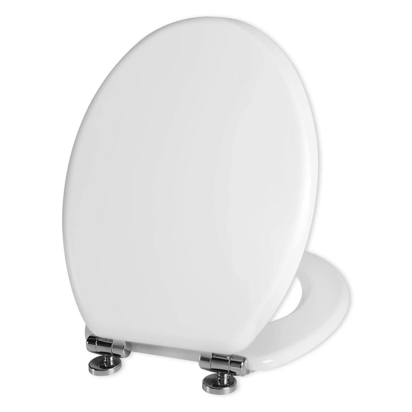 White Toilet Seat, White Durable Soft Close Toilet Seat Antibacterial Adjustable Hinges Wooden Material Toilet Seat Quick Release Removable Lid for Easy Clean and Assembly (White) White-zinc Alloy Hinge