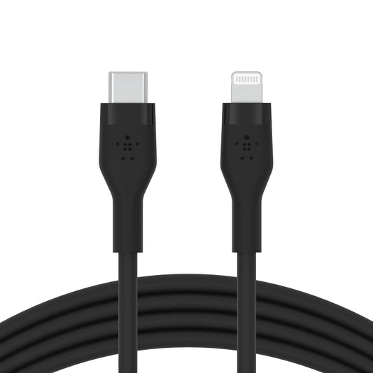 Belkin BoostCharge Flex Silicone USB Type C to Lightning Cable (2M/6.6ft), MFi Certified 20W Fast Charging PD Power Delivery for iPhone 14/14 Plus, 13, 12, Pro, Max, Mini, SE, iPad and More - Black 2M