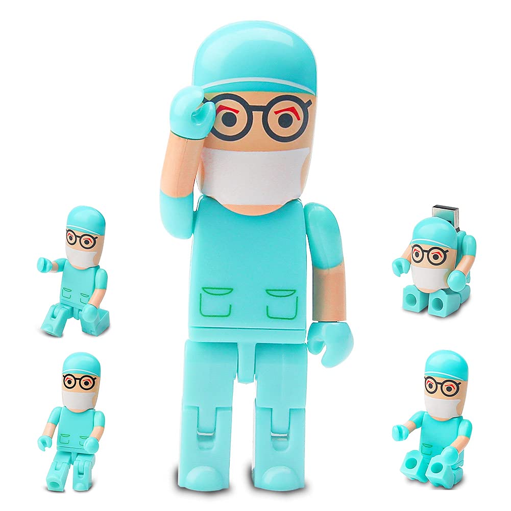 USB Flash Drive 32GB Cartoon Doctor Model USB Drives USB 2.0 Memory Stick Thumb Drive for External Data Storage, Green 32GB green doctor model