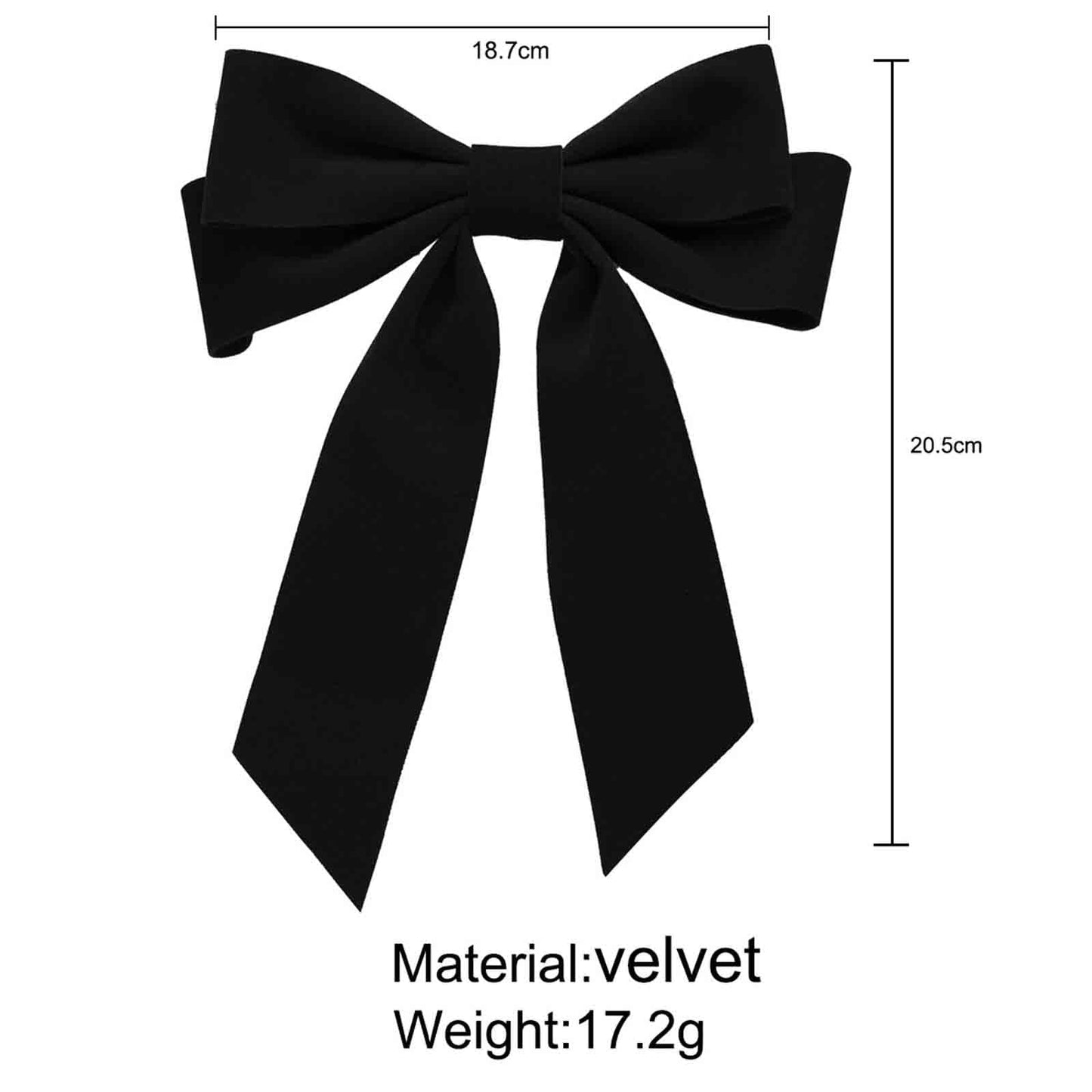 Yheakne Velvet Hair Bow Tail Satin Bow Long Tail Headpieces Winter Hair Barrette Headwear Hair Accessories for Women and Girls Gifts (Black)