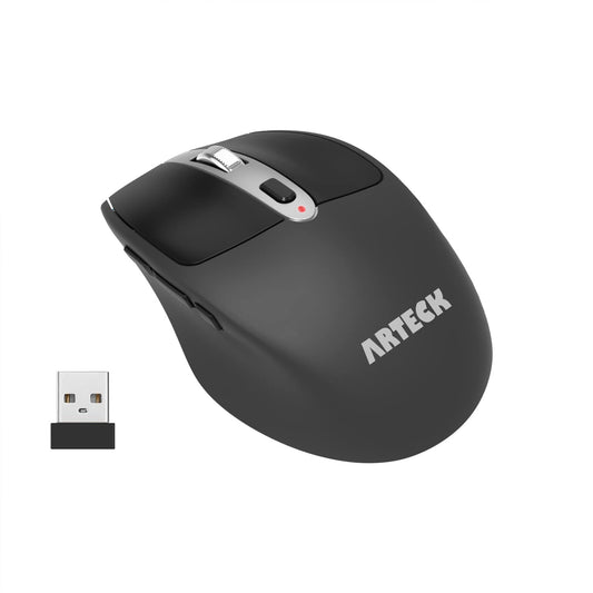 Arteck 2.4G Wireless Mouse with Nano USB Receiver Ergonomic Design Silent Clicking with Side Switch Buttons for Computer/Desktop/PC/Laptop and Windows 10/8/7 Build in Rechargeable Battery Black