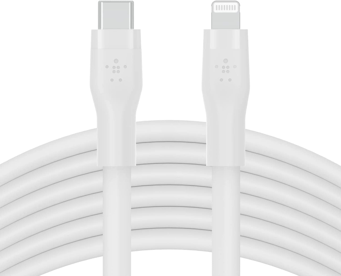 Belkin BoostCharge Flex Silicone USB Type C to Lightning Cable (3M/10ft), MFi Certified 20W Fast Charging PD Power Delivery for iPhone 14/14 Plus, 13, 12, Pro, Max, Mini, SE, iPad and More - White 3M