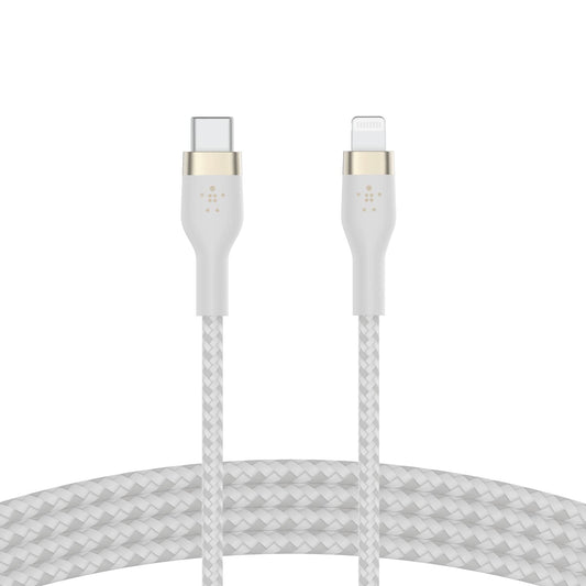 Belkin BoostCharge Pro Flex Braided USB Type C to Lightning Cable (1M/3.3FT), MFi Certified 20W Fast Charging PD Power Delivery for iPhone 14/14 Plus, 13, 12, Pro, Max, Mini, SE, iPad and More -White 1M White