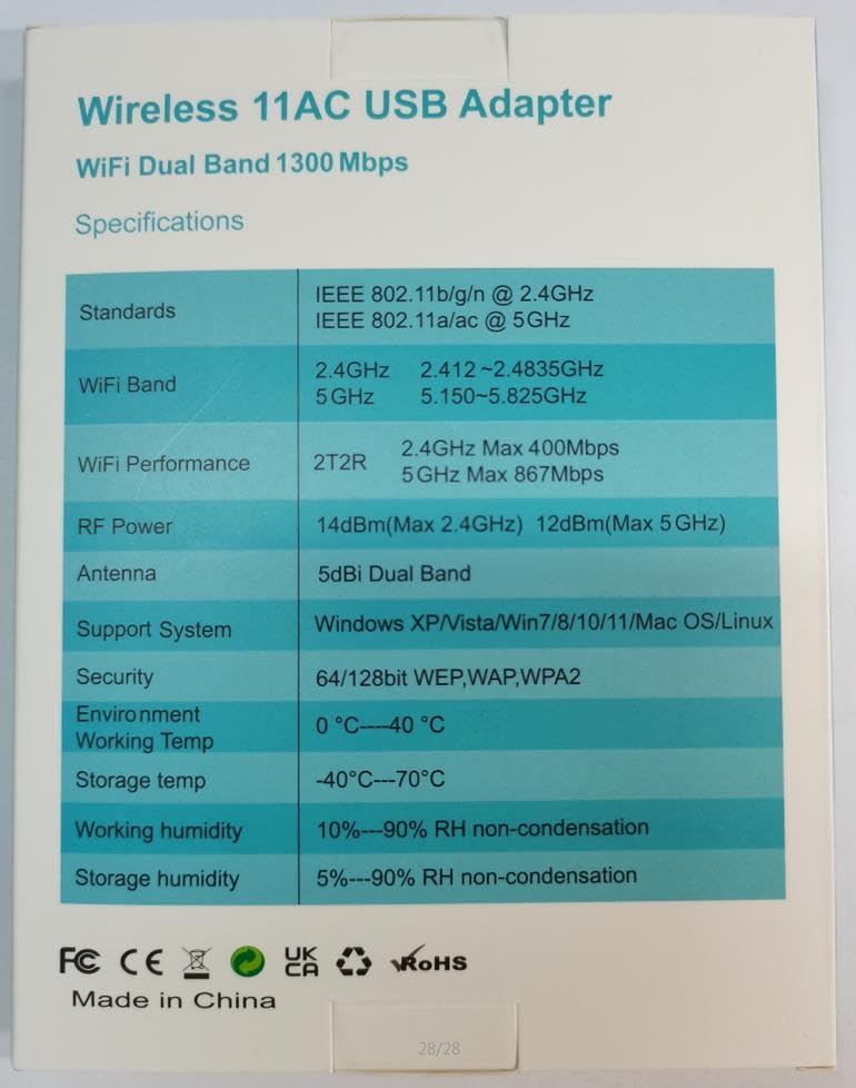 1300Mbps WiFi Dongle for PC: 5.8G/2.4G Dual Band USB WiFi Adapter for Desktop PC, USB 3.0 PC WiFi Adapter, 802.11ac WiFi USB, 2x5dBi WiFi Antennas USB WiFi Dongle for Windows XP/Vista/10/8/7/Mac