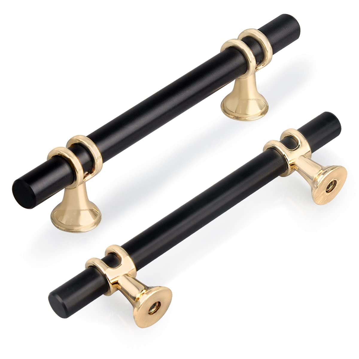 YODB 6PCS 96mm Kitchen Cupboard Handle, Cabinet Door T Bar Handle Zinc Alloy Solid Pull Handles for Cupboard Drawer Wardrobe Furniture Sideboard with Screws - Black with Golden Base