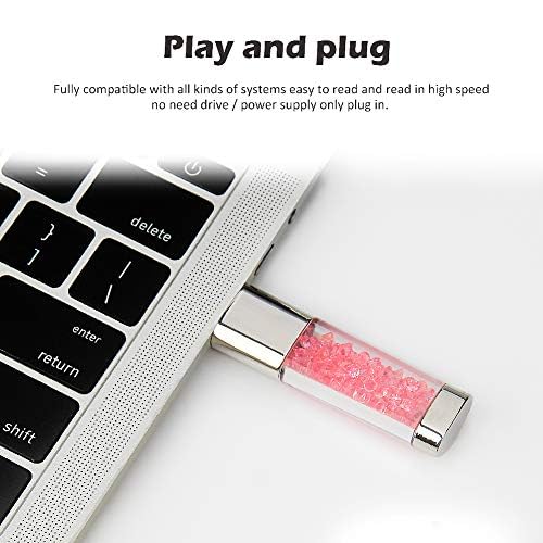 USB Flash Drive 64GB, BorlterClamp Cute Pink Crystal Memory Stick Novelty Pen Drive Thumb Drive