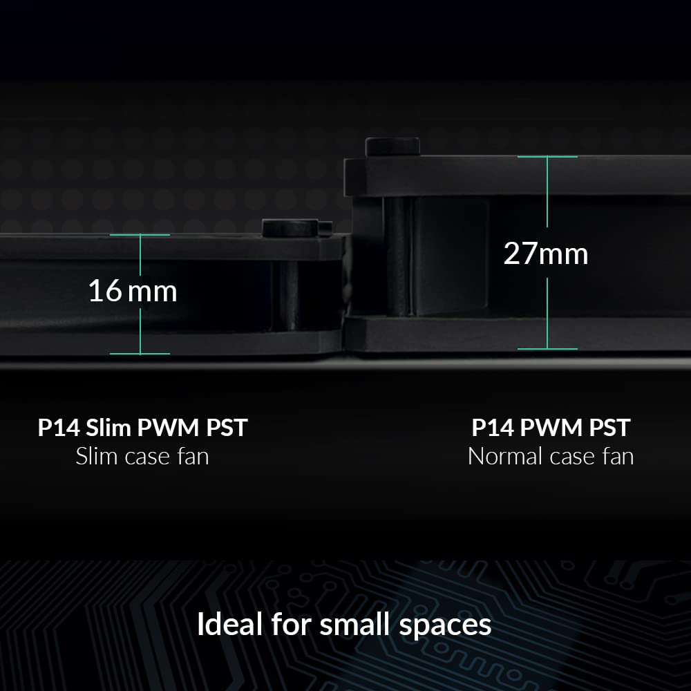 ARCTIC P14 Slim PWM PST - PC Fan, 140mm Fan, PC Case Fan with PWM Sharing Technology (PST), Pressure-optimised, Quiet motor, Computer, Extra slim, 150-1800 rpm - Black