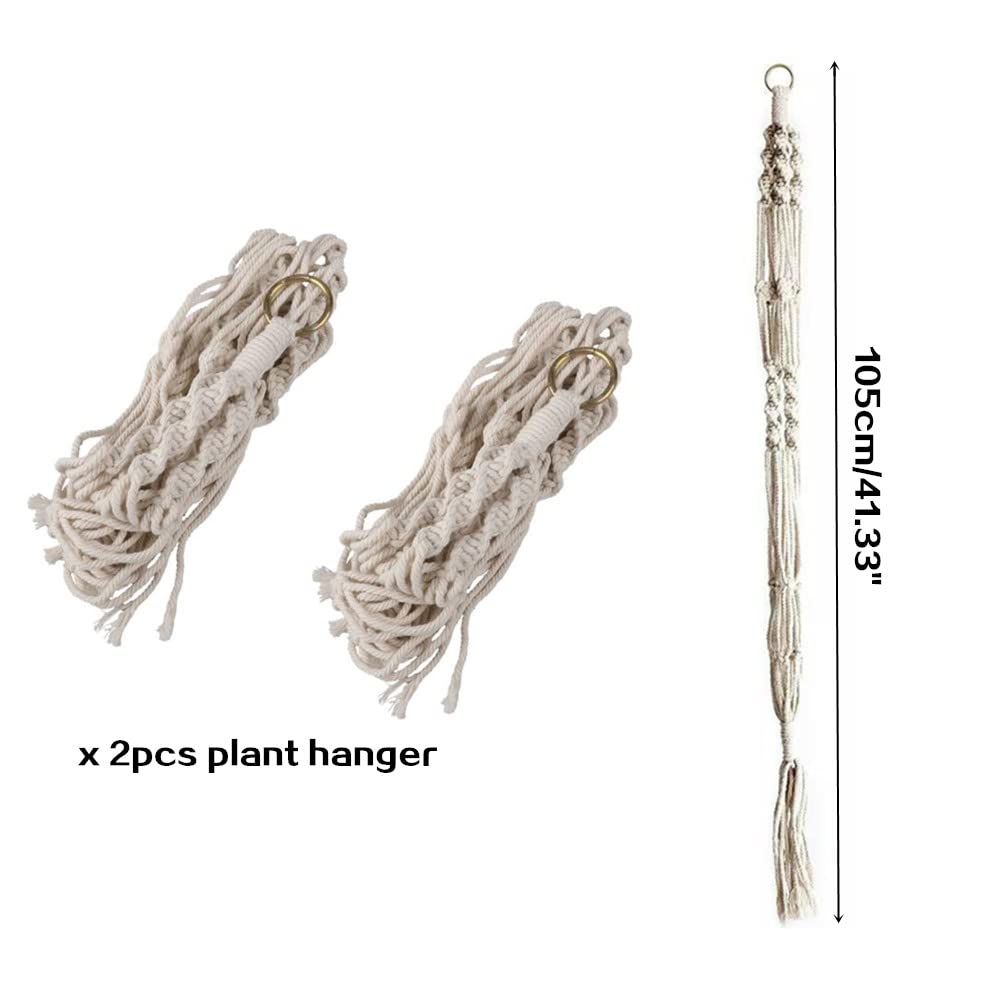 2 Pack Macrame Plant Hangers, Basket Cotton Rope Hanging Planter Holder Wall Flower Pots Hanger for Indoor Outdoor Garden Balcony Ceiling Household Decoration 105CM