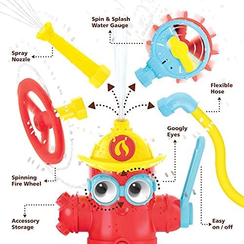 Yookidoo Ready Freddy Spray ‘N’ Sprinkle Kids Bath Toy. Action-Oriented Fire Hydrant Play Game for Children Ages 3+. Comes with 4 Fireman Accessories, Promotes STEM-Based Learning