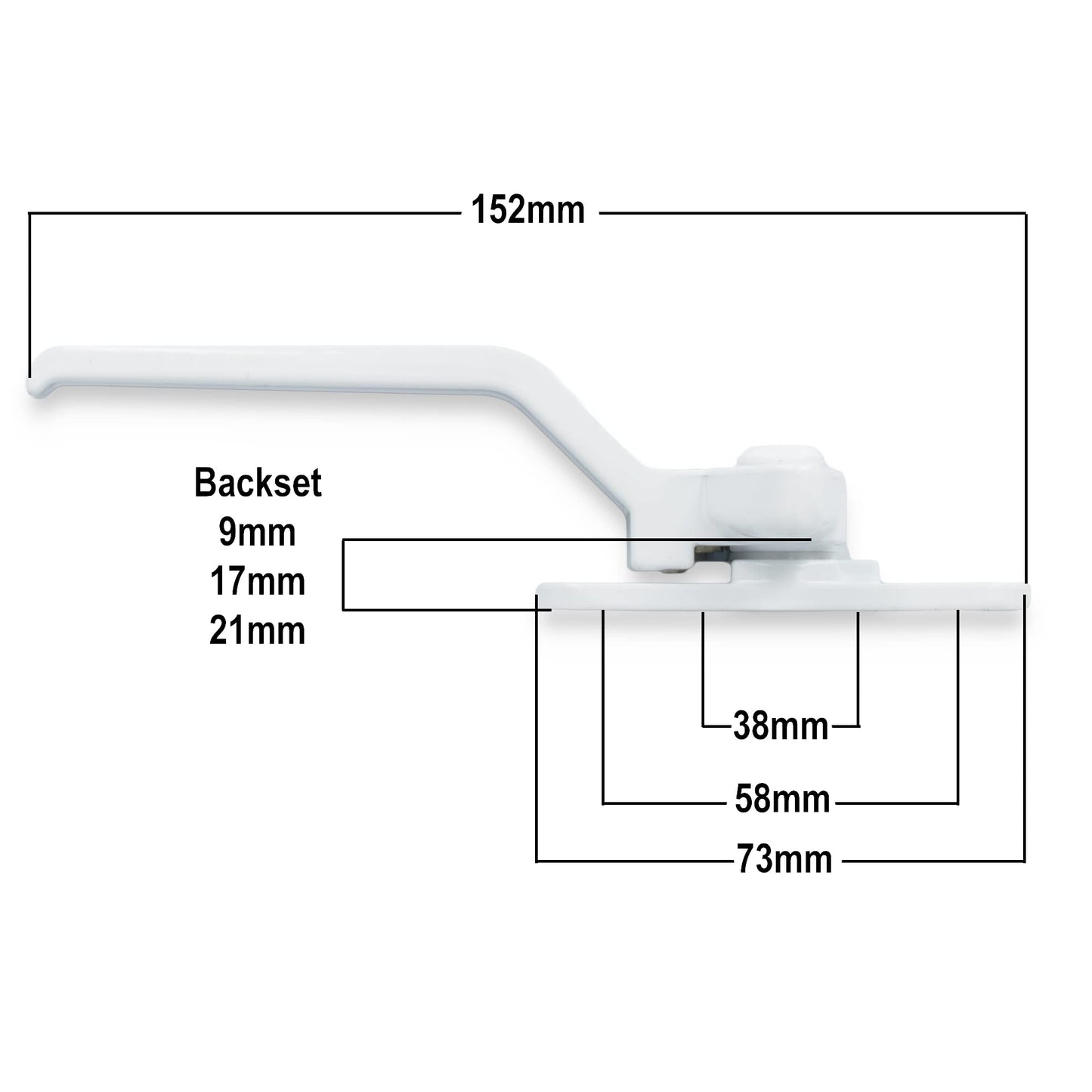 WMS uPVC Window Handle Cockspur Window Handle White Douable Glazed 21mm Backset Left Hand