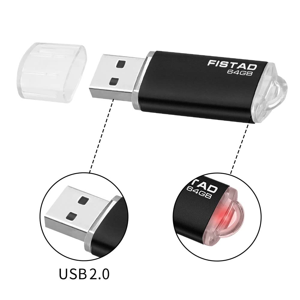 64GB USB Memory Stick USB 2.0 Flash Drive Thumb Drive Pen Drive - Black TY-64GB-black