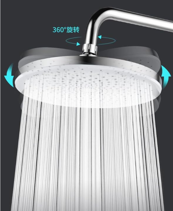 8 inch Fixed Shower Head, High-Pressure Shower Head, Round Luxury Modern Chrome Look, Silicone Nozzles, Adjustable Shower Head Round with Swivel Ball (Universal Fit), Easy Installation