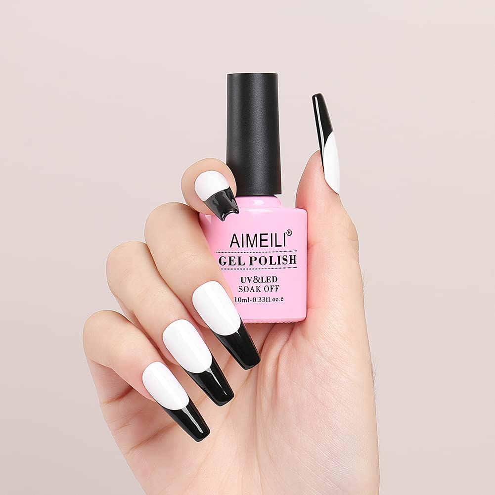 AIMEILI White Black Gel Nail Polish, 2pcs 10ml Classic Gel Polish Set Soak off UV LED Gel Nail Varnish DIY Manicure Salon Use - Long Lasting & Easy to Apply White & Black 5 ml (Pack of 2)